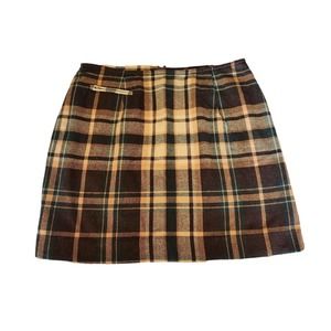 Vintage 90s dark green and brown plaid skirt
